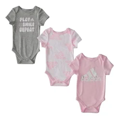 adidas Baby Girls Round Neck Short Sleeve Active 3-pc. Bodysuit