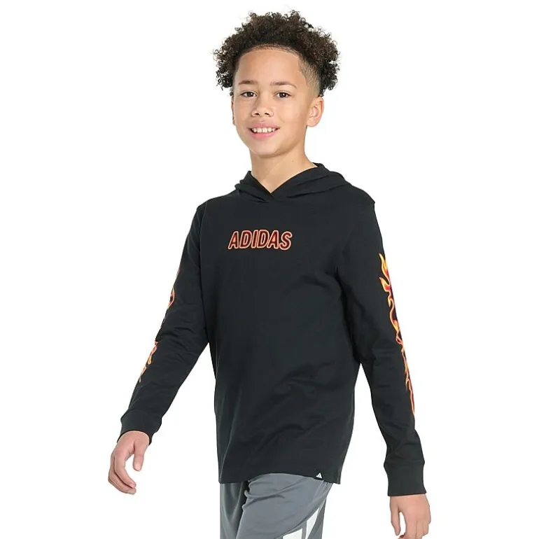 adidas Big Kid Boys Hooded Long Sleeve Regular Fit Graphic T-Shirt
