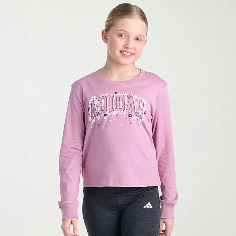 adidas Big Kid Girls Crew Neck Long Sleeve Active T-Shirt
