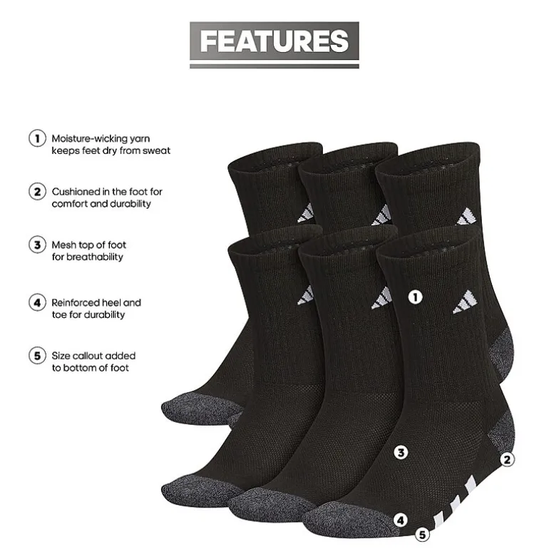 adidas Boys 6 Pair Crew Socks