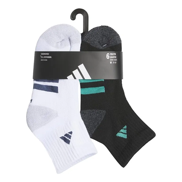 adidas Boys 6 Pair Quarter Ankle Socks
