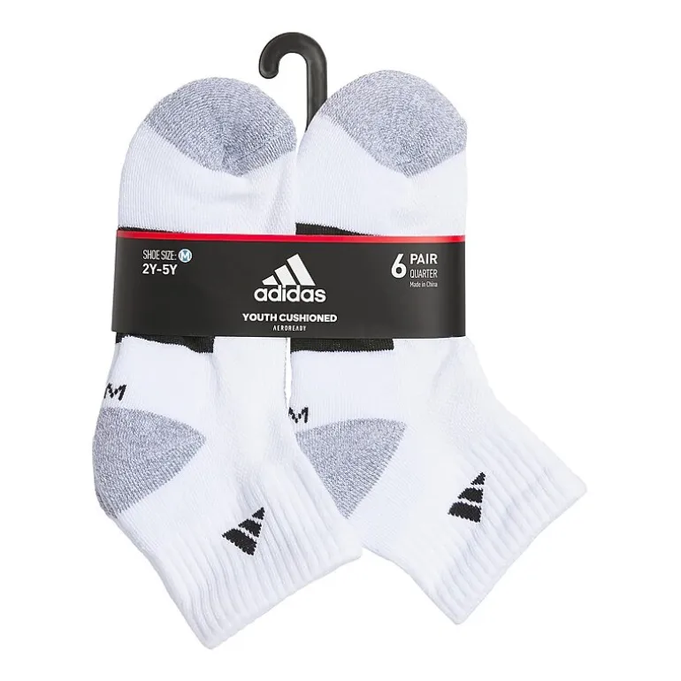 adidas Boys 6 Pair Quarter Ankle Socks