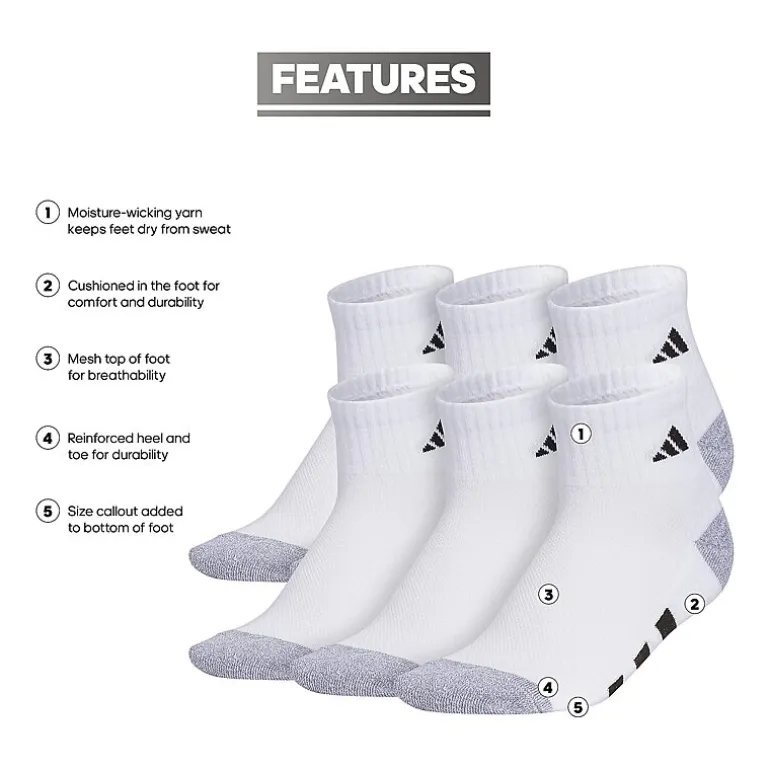 adidas Boys 6 Pair Quarter Ankle Socks