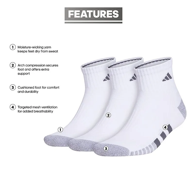 adidas Cushioned Mens 3 Pair Big and Tall Quarter Ankle Socks