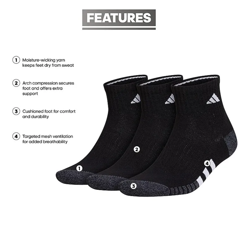 adidas Cushioned Mens 3 Pair Big and Tall Quarter Ankle Socks