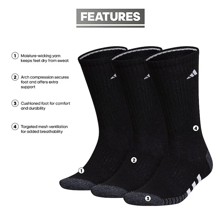 adidas Cushioned Mens 3 Pair Big and Tall Crew Socks