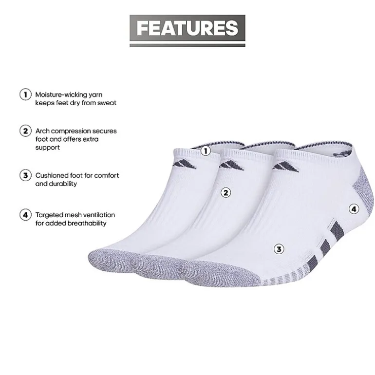 adidas Cushioned Mens 3 Pair No Show Socks