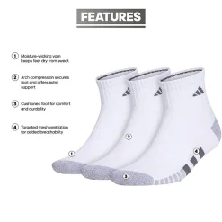 adidas Cushioned Mens 3 Pair Quarter Ankle Socks