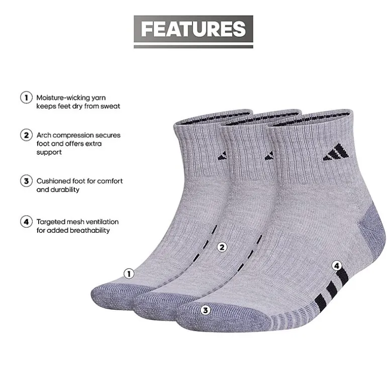 adidas Cushioned Mens 3 Pair Quarter Ankle Socks