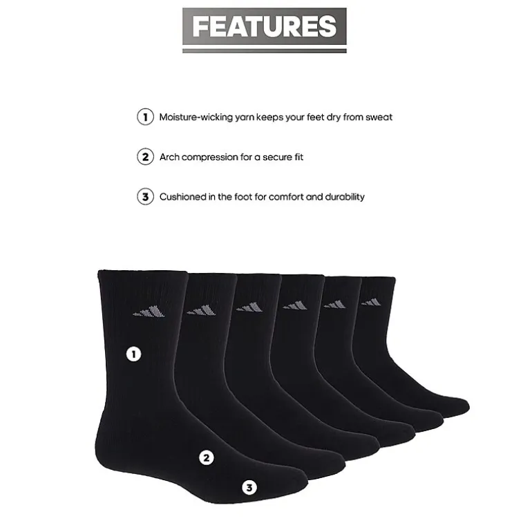 adidas Cushioned Womens 6 Pair Crew Socks