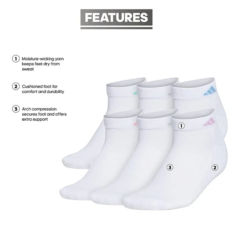 adidas Cushioned Womens 6 Pair Low Cut Socks
