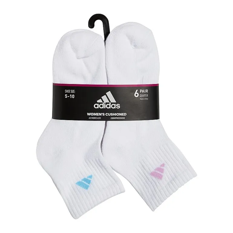 adidas Cushioned Womens 6 Pair Quarter Ankle Socks