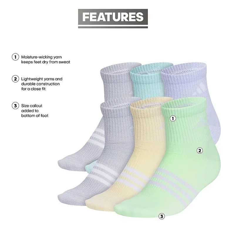 adidas Little & Big Girls 6 Pair Quarter Socks