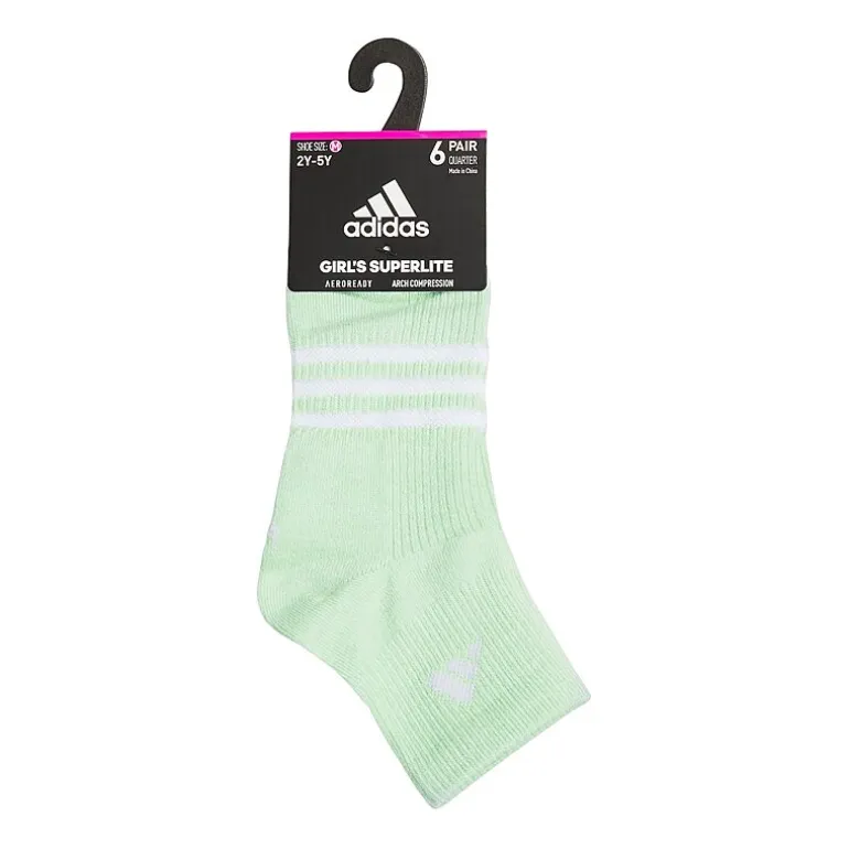 adidas Little & Big Girls 6 Pair Quarter Socks