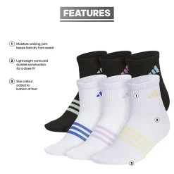 adidas Little & Big Girls 6 Pair Quarter Socks