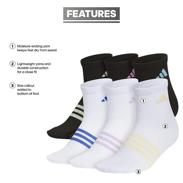 adidas Little & Big Girls 6 Pair Quarter Socks