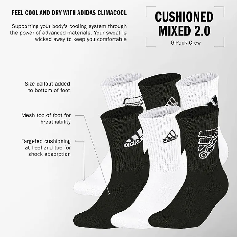 adidas Little & Big Kid Boys 6 Pair Crew Socks