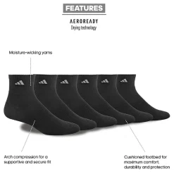 adidas Mens Multi-Pack 6 Pair Big and Tall Quarter Ankle Socks
