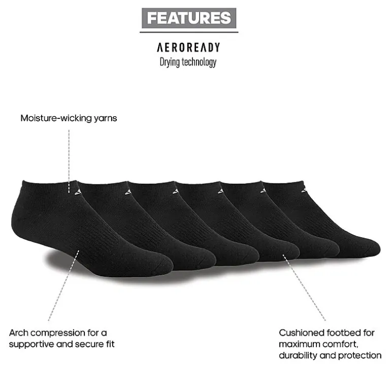 adidas Mens 6 Pair No Show Socks