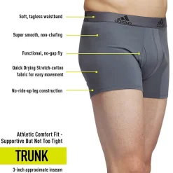 adidas Stretch Cotton Mens 3 Pack Multi-Pack Stretch Fabric Trunks 5157997a