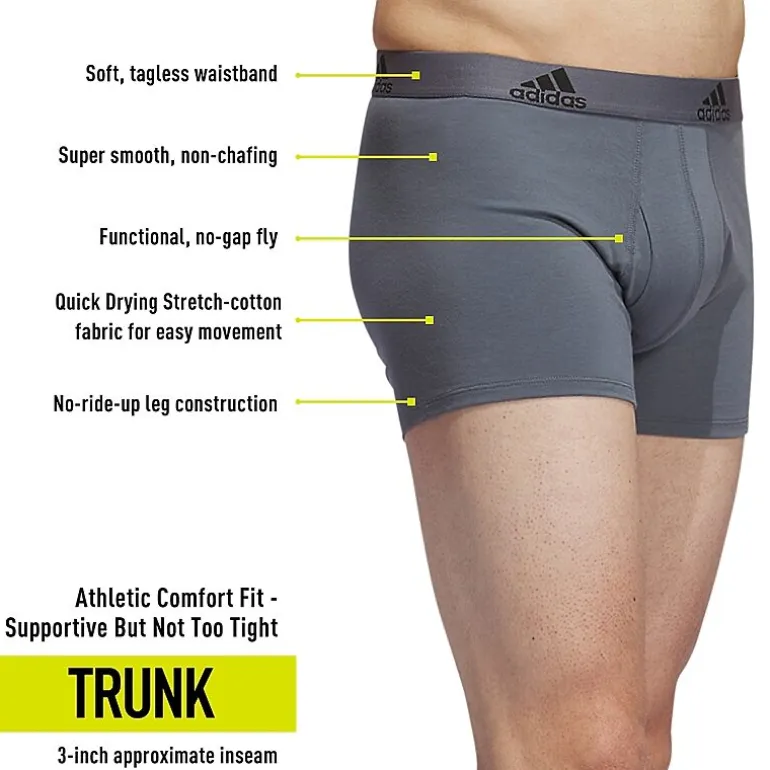 adidas Stretch Cotton Mens 3 Pack Multi-Pack Stretch Fabric Trunks 5157997a