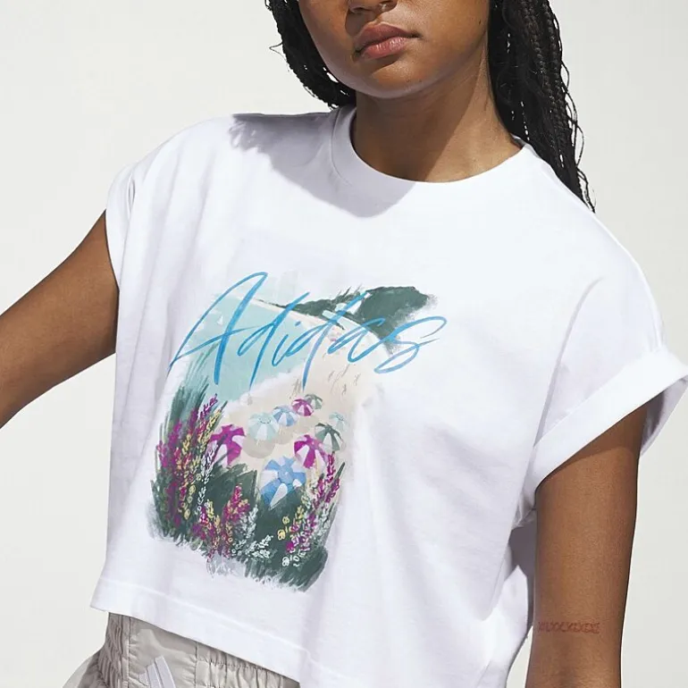 adidas Womens Crew Neck Short Sleeve Active Crop Top