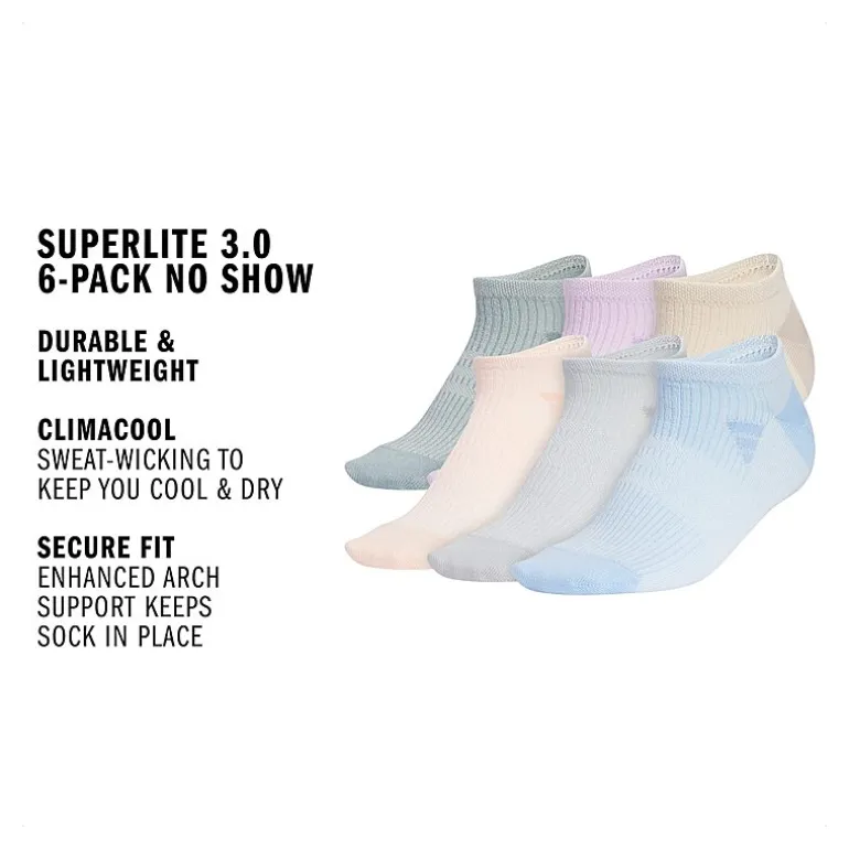 adidas Womens 6 Pair No Show Socks