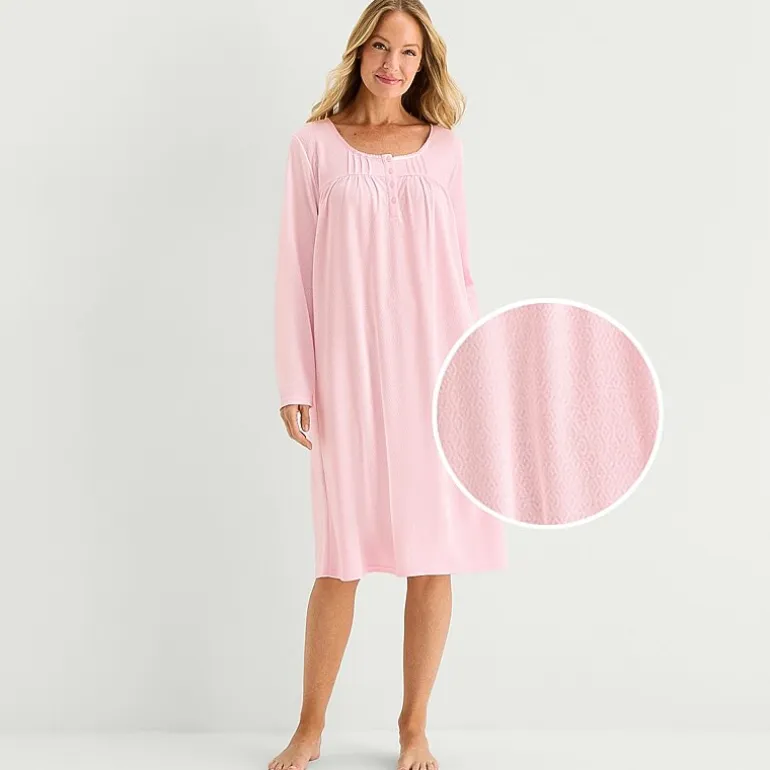 Adonna Womens Long Sleeve Round Neck Nightgown