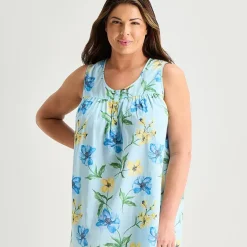 Adonna Womens Plus Poplin Sleeveless Scoop Neck Nightgown