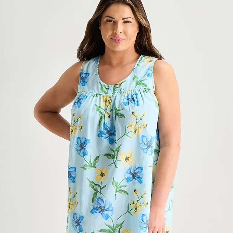 Adonna Womens Plus Poplin Sleeveless Scoop Neck Nightgown