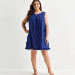 Adonna Womens Plus Sleeveless Round Neck Nightgown