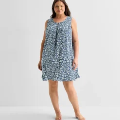 Adonna Womens Plus Sleeveless Round Neck Nightgown