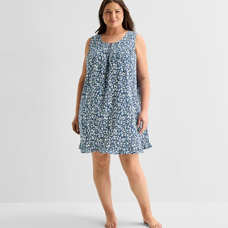 Adonna Womens Plus Sleeveless Round Neck Nightgown