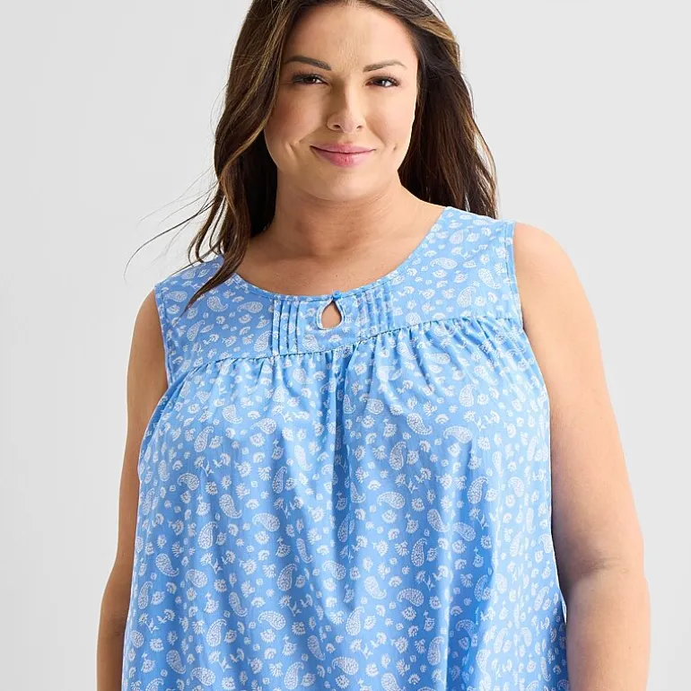 Adonna Womens Plus Sleeveless Round Neck Nightgown