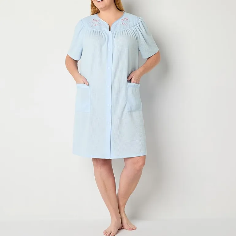 Adonna Womens Plus Waffle Short Sleeve Long Length Robe