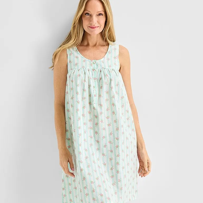 Adonna Womens Poplin Sleeveless Scoop Neck Nightgown