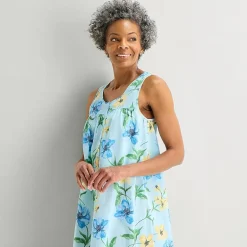 Adonna Womens Poplin Sleeveless Scoop Neck Nightgown
