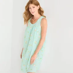 Adonna Womens Poplin Sleeveless Scoop Neck Nightgown