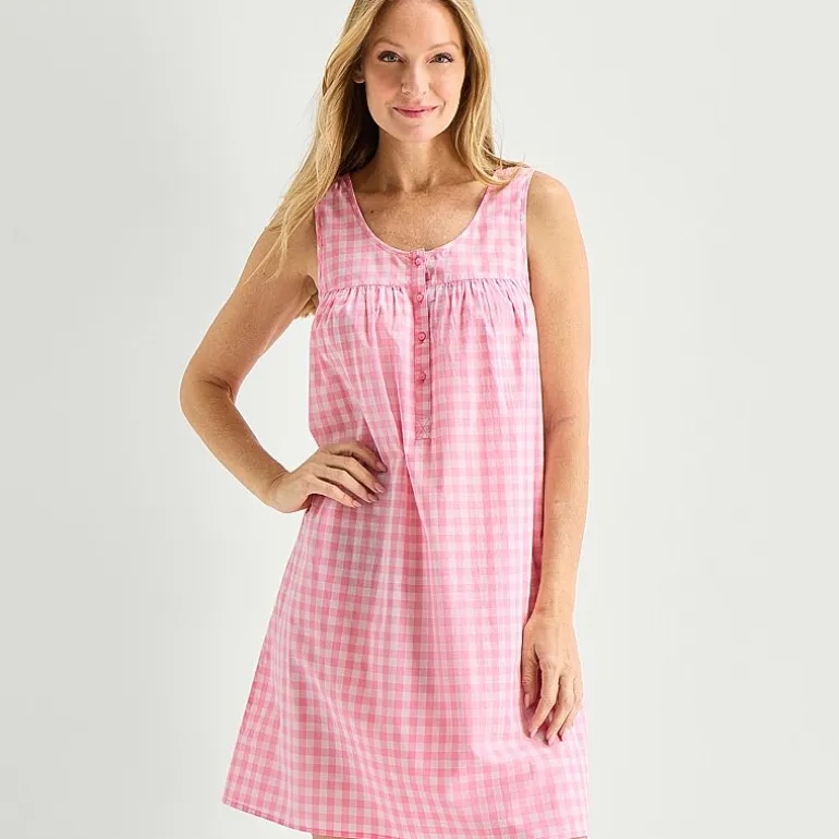 Adonna Womens Poplin Sleeveless Scoop Neck Nightgown