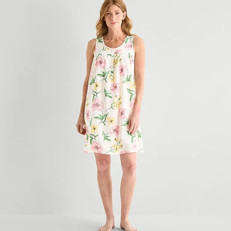 Adonna Womens Poplin Sleeveless Scoop Neck Nightgown