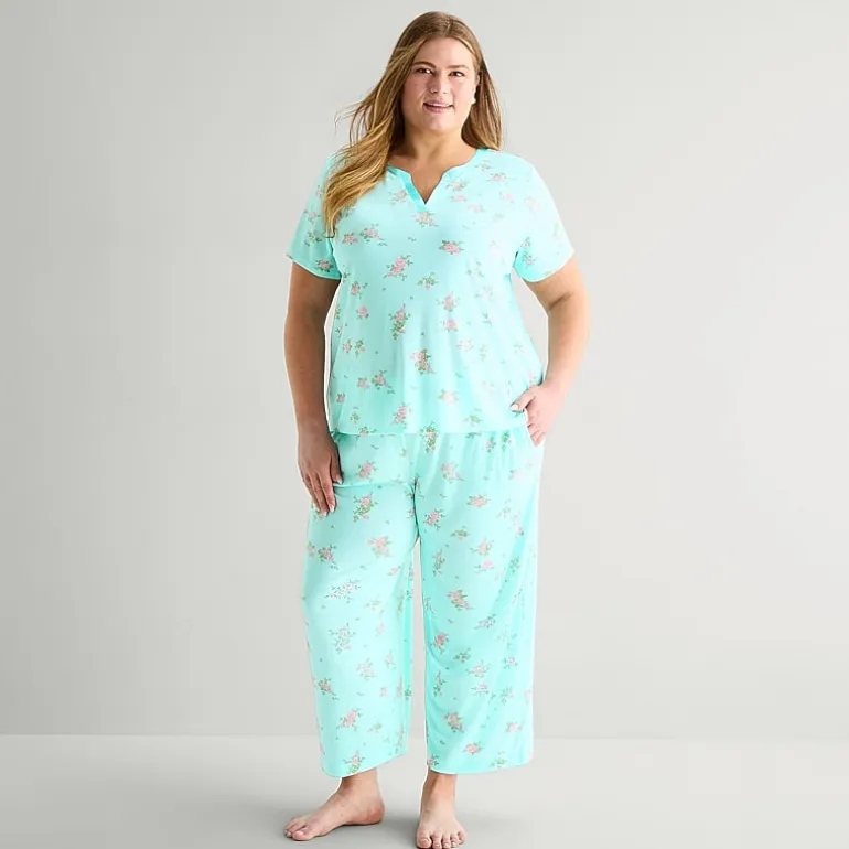 Adonna Womens Short Sleeve 2-pc. Plus Pajama Set