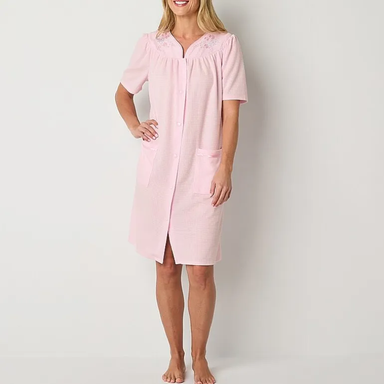Adonna Womens Waffle Short Sleeve Long Length Robe
