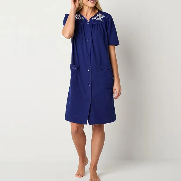 Adonna Womens Waffle Short Sleeve Long Length Robe