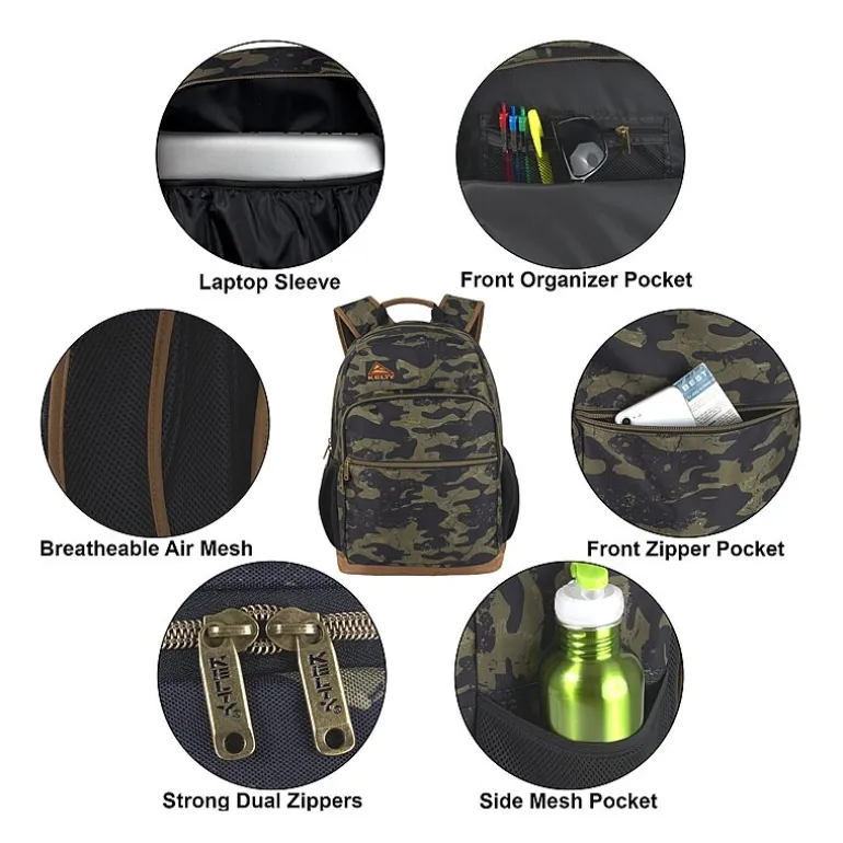 AD Sutton Kelty Camo Backpack with Faux Leather Trim