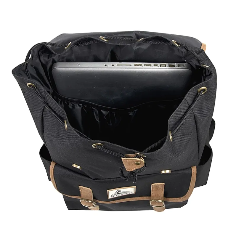 AD Sutton Kelty Flap Drawstring Backpack with Faux Leather Trim
