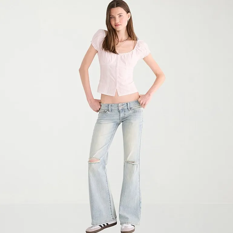 AEROPOSTALE Womens Juniors Mid Rise Flare Leg Jean