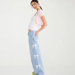 AEROPOSTALE Womens Juniors Mid Rise Wide Leg Jean