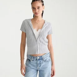 AEROPOSTALE Womens Juniors Short Sleeve Zipper Hoodie