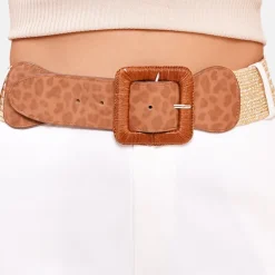 AGP PARIS Beige Tiger Print Wide Women's Belt