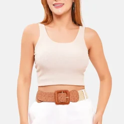 AGP PARIS Beige Tiger Print Wide Women's Belt